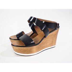 Givenchy Black Leather Wooden Wedge Heels, Size 6 (US) 36 (EU)